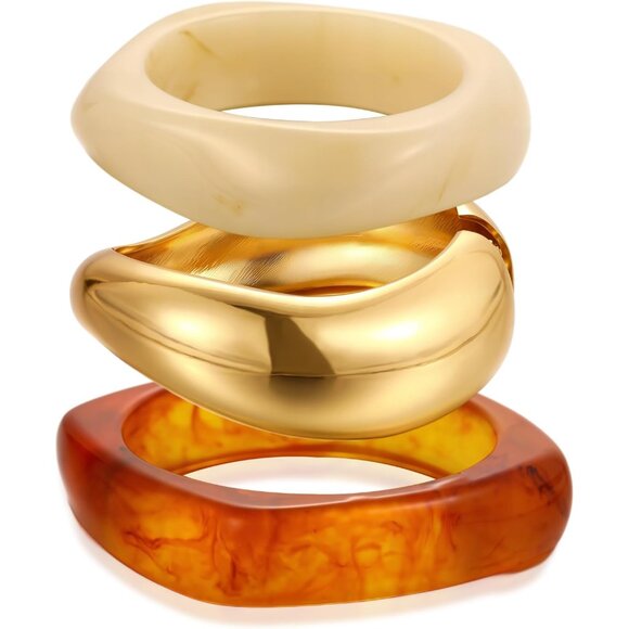 Jewelry - Chunky Gold Bangle Bracelets for Women, Dainty 14k Gold Plated Big Stackable Ban